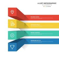 Diagrama de 4 puntos de pasos, diseño de lista 3d, vector de plantilla de elemento infográfico con iconos