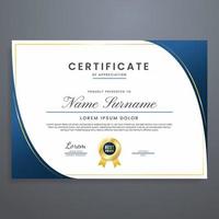 blue and gold certificate template, modern and luxury multipurpose certificate frame border vector