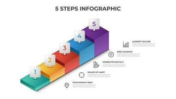 Vector de plantilla de elemento infográfico de 5 pasos de escaleras, diseño de diseño para presentación, diagrama, etc.