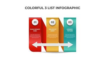 Continuous list diagram with 3 points, infographic element layout template vector