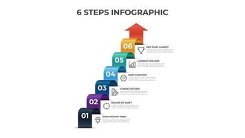 6 escaleras de pasos, plantilla de elemento infográfico, vector de diseño de diseño con diagrama de flecha de lista