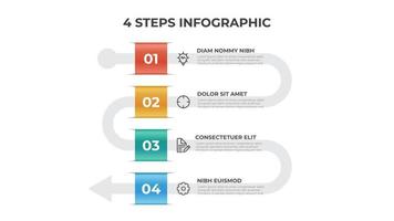 4 puntos de pasos, vector de diseño de diagrama de flujo de lista de flechas, elemento de plantilla de infografía