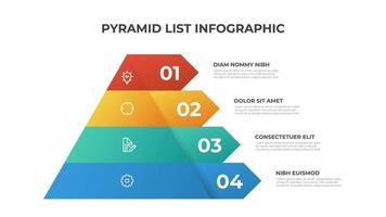 Pyramid infographic template vector with 4 list, layers, options, steps. Layout element for presentation, report, banner, etc.