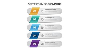 Diagrama de 5 puntos de pasos, diseño de lista vertical, vector de plantilla infográfica.