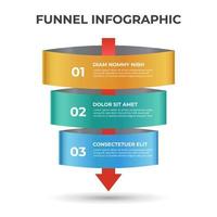 diagrama de embudo de ventas con flechas, 3 pasos y diseño de niveles con número, vector de plantilla infográfica.