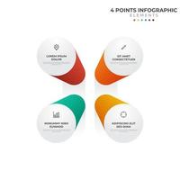 Elemento infográfico circular de 4 puntos, diagrama de diseño de ciclo con icono y color colorido, se puede utilizar para presentación, banner, etc. vector