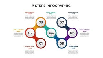 7 points of steps, connected circle list diagram with number of sequence, infographic element template vector