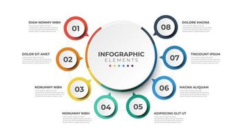 diagrama de diseño circular con 8 listas de pasos, plantilla de elemento infográfico de diagrama de diseño circular vector