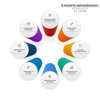 Elemento infográfico circular de 8 puntos, diagrama de diseño de ciclo con icono y color colorido, se puede utilizar para presentación, banner, etc. vector