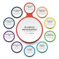 diagrama de diseño circular con 10 puntos de pasos, secuencia, vector de plantilla de elemento infográfico de círculo colorido.