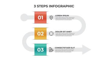 3 puntos de pasos, vector de diseño de diagrama de flujo de lista de flechas, elemento de plantilla de infografía