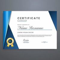 vector de plantilla de diseño de certificado multipropósito con color azul, puede usarse para eventos, graduación, reconocimiento, asistencia, etc.