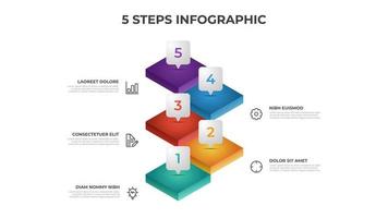 Plantilla de elemento infográfico de 5 pasos con 3 pilas de escaleras, vector de diseño para presentación, diagrama, gráfico, etc.