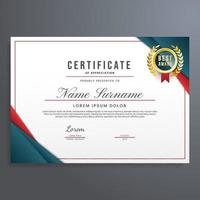 Certificate design template vector, certificate of appreciation with dark blue, red, and gold badge, can be used for diploma, achievement, completion, etc vector