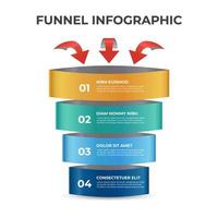 4 points of funnel diagram with arrows, stages and steps infographic template element vector. vector
