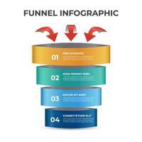 4 points of funnel diagram with arrows, stages and steps infographic template element vector. vector