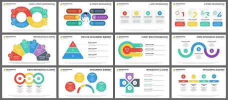 Infographic element template bundle, data visualization with steps, options, workflow diagram, multipurpose layout for presentation, banner, brochure, flyer, report, etc vector