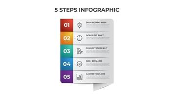 5 list of steps, row layout diagram with number sequence, infographic element template vector