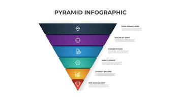 6 points of pyramid list diagram, infographic element template vector, segmented triangle level layout vector