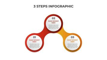 3 puntos de pasos, diagrama de lista de círculo conectado con número de secuencia, vector de plantilla de elemento infográfico