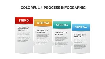 Diagrama de 4 puntos de proceso, diseño de bloque ascendente, vector de plantilla de elemento infográfico