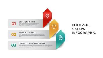 3 puntos de diagrama de lista, pasos de pirámide con diseño de flecha, vector de plantilla de elemento infográfico