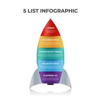 vector de elementos infográficos de cohetes con 5 listas, pasos, opciones, capas, diagrama de gráfico