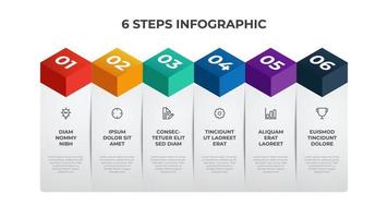 6 lista de pasos, diagrama de tabla de diseño de columnas con secuencia numérica, vector de plantilla de elemento infográfico