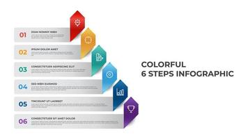 6 puntos de diagrama de lista, pasos de pirámide con diseño de flecha, vector de plantilla de elemento infográfico