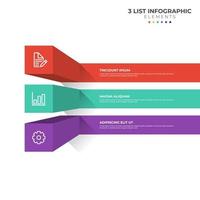 Diagrama de 3 puntos de pasos, diseño de lista 3d, vector de plantilla de elemento infográfico con iconos