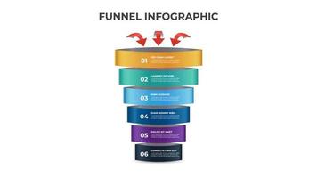 6 points of funnel diagram with arrows, stages and steps infographic template element vector. vector