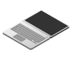 180 degree opened laptop isolated on white background with isometric view, vector illustration