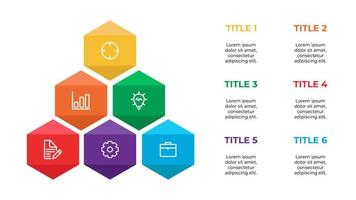 elemento infográfico, vector de plantilla de visualización de datos, diseño hexagonal con 6 pasos, opciones, lista, proceso, puntos.