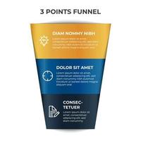 funnel chart infographic element vector with 3 points, options, list, can be used for digital marketing, sales, process flow