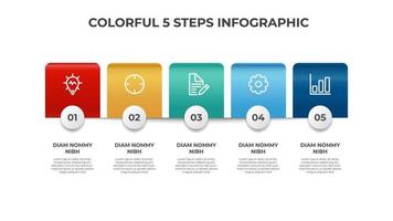 diagrama colorido de 5 puntos de lista, pasos con diseño horizontal, plantilla de elemento infográfico vector