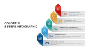 vector de plantilla de elemento infográfico empresarial con 5 puntos de pasos, diseño de diagrama de lista de filas con flechas, gráfico de visualización de datos.