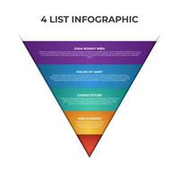 4 puntos, capas, opciones, paso de elemento infográfico de lista con diagrama de gráfico de embudo o pirámide vector