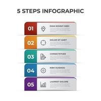 diagrama de lista de 5 pasos, diseño de fila vertical con número de secuencia e iconos, plantilla de elemento infográfico vector