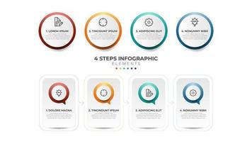 4 list of steps, horizontal sequence with icon and number, infographic element template layout diagram vector