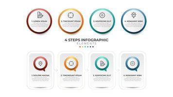 4 list of steps, horizontal sequence with icon and number, infographic element template layout diagram vector