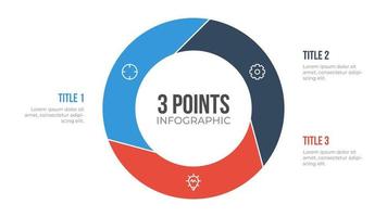 3 points circle infographic element vector, can be used for workflow, steps, options, list, processes, presentation slide, report, etc. vector