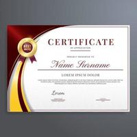 Multipurpose certificate of appreciation template with red and gold color, modern luxury border certificate design with gold badge. vector