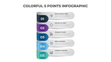 coloridos 5 puntos de pasos, diagrama de diseño de lista, vector de plantilla de elemento infográfico.