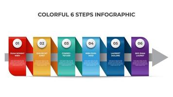 plantilla de elemento infográfico colorido con 6 puntos de pasos, vector de diagrama de diseño de lista