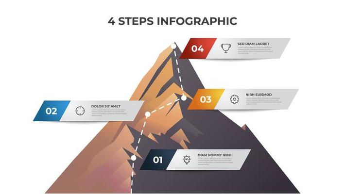Infographic element template with mountain illustration, 4 steps diagram can be used for presentation, brochure, etc.