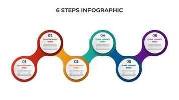 6 points of steps, connected circle list diagram with number of sequence, infographic element template vector