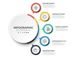 diagrama de diseño circular con 5 listas de pasos, plantilla de elemento infográfico de diagrama de diseño circular vector