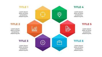 elemento infográfico, vector de plantilla de visualización de datos, diseño hexagonal con 6 pasos, opciones, lista, proceso, puntos.