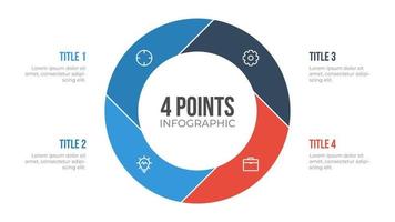 4 points circle infographic element vector, can be used for workflow, steps, options, list, processes, presentation slide, report, etc. vector