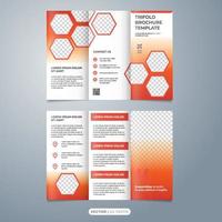 hexagonal tri fold brochure layout template vector with red color